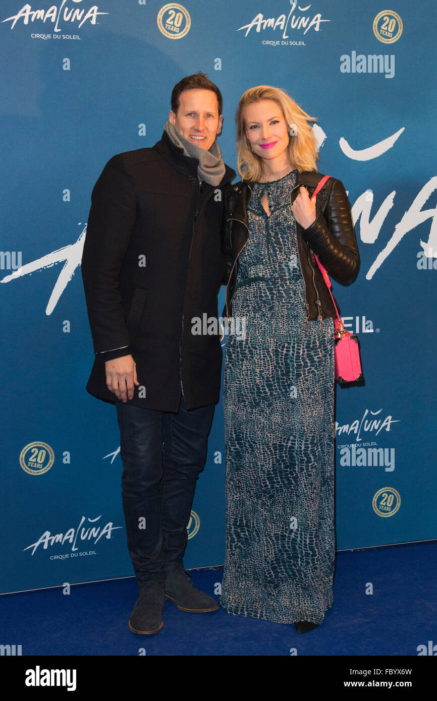 London, UK. 19 January 2016. Brendan Cole and Zoe Hobbs. Celebrities arrive on the red carpet for the London premiere of Amaluna, the latest show of Cirque du Soleil, at the Royal Albert Hall. Credit:  Nick Savage/Alamy Live News Stock Photo