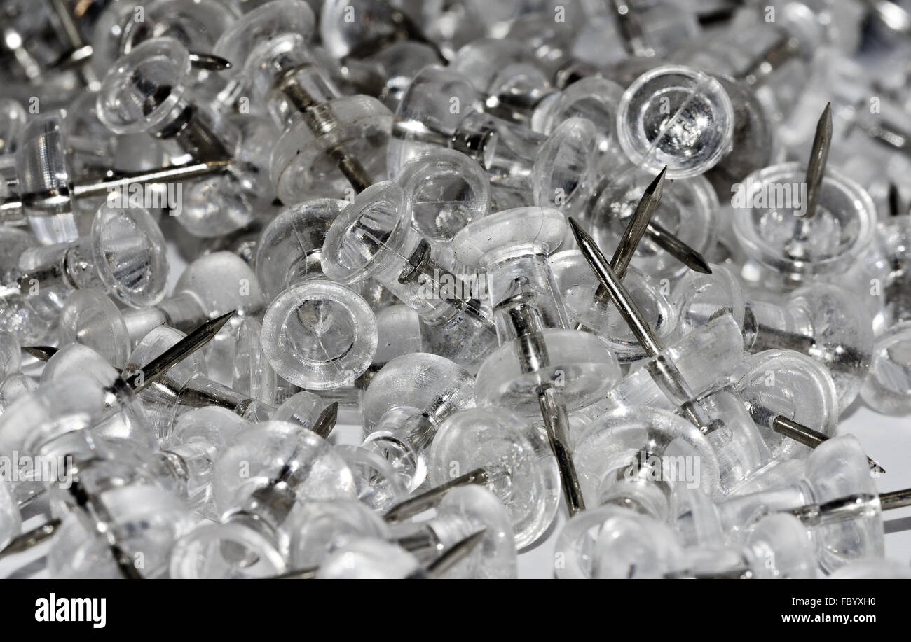 transparent pins for sticking materials Stock Photo