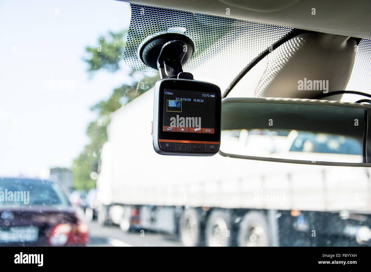 car video recorder instaled on the window Stock Photo Alamy