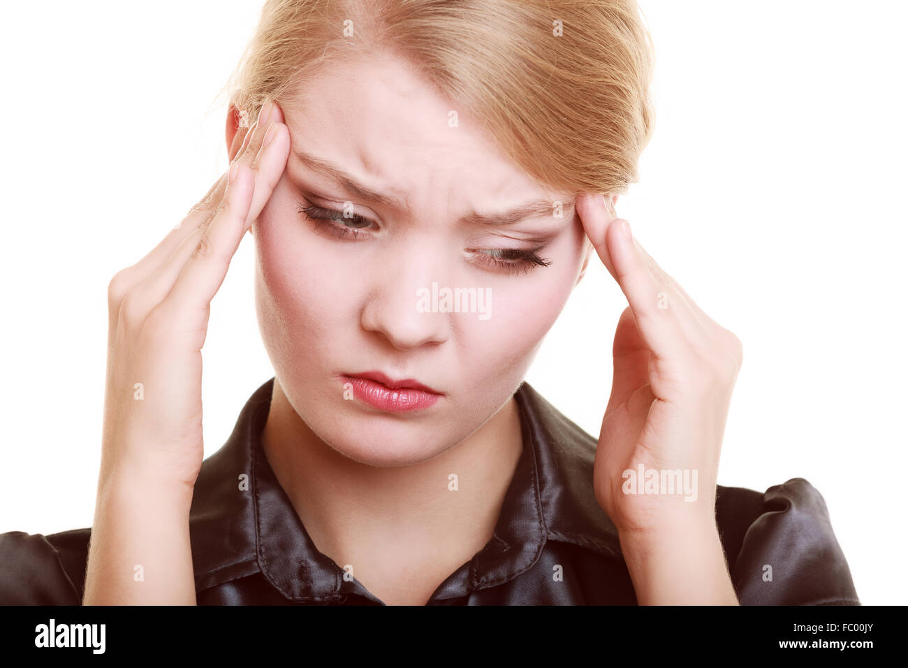 Headache. Woman suffering from head pain isolated Stock Photo Alamy