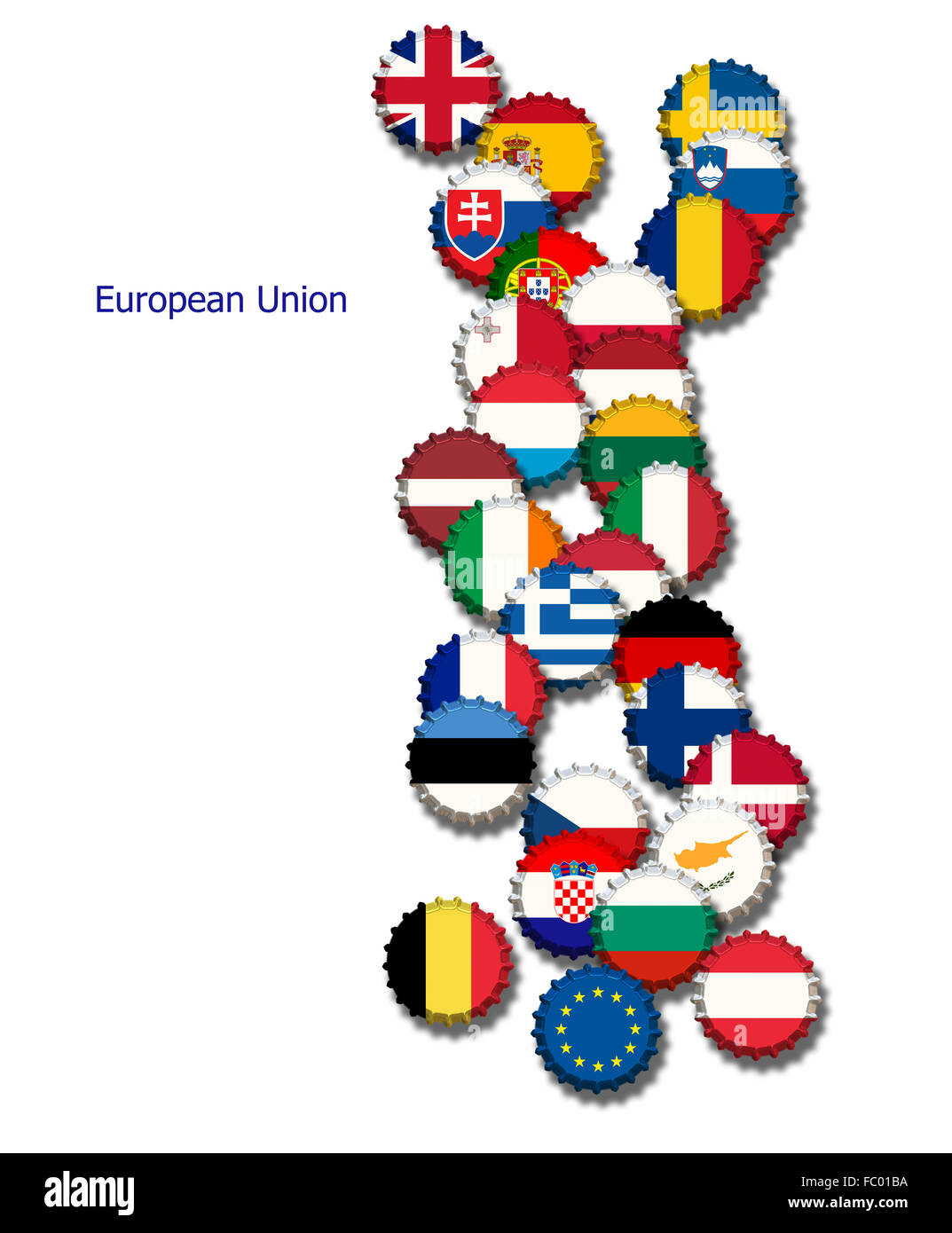 crone caps in colors of EU-states Stock Photo