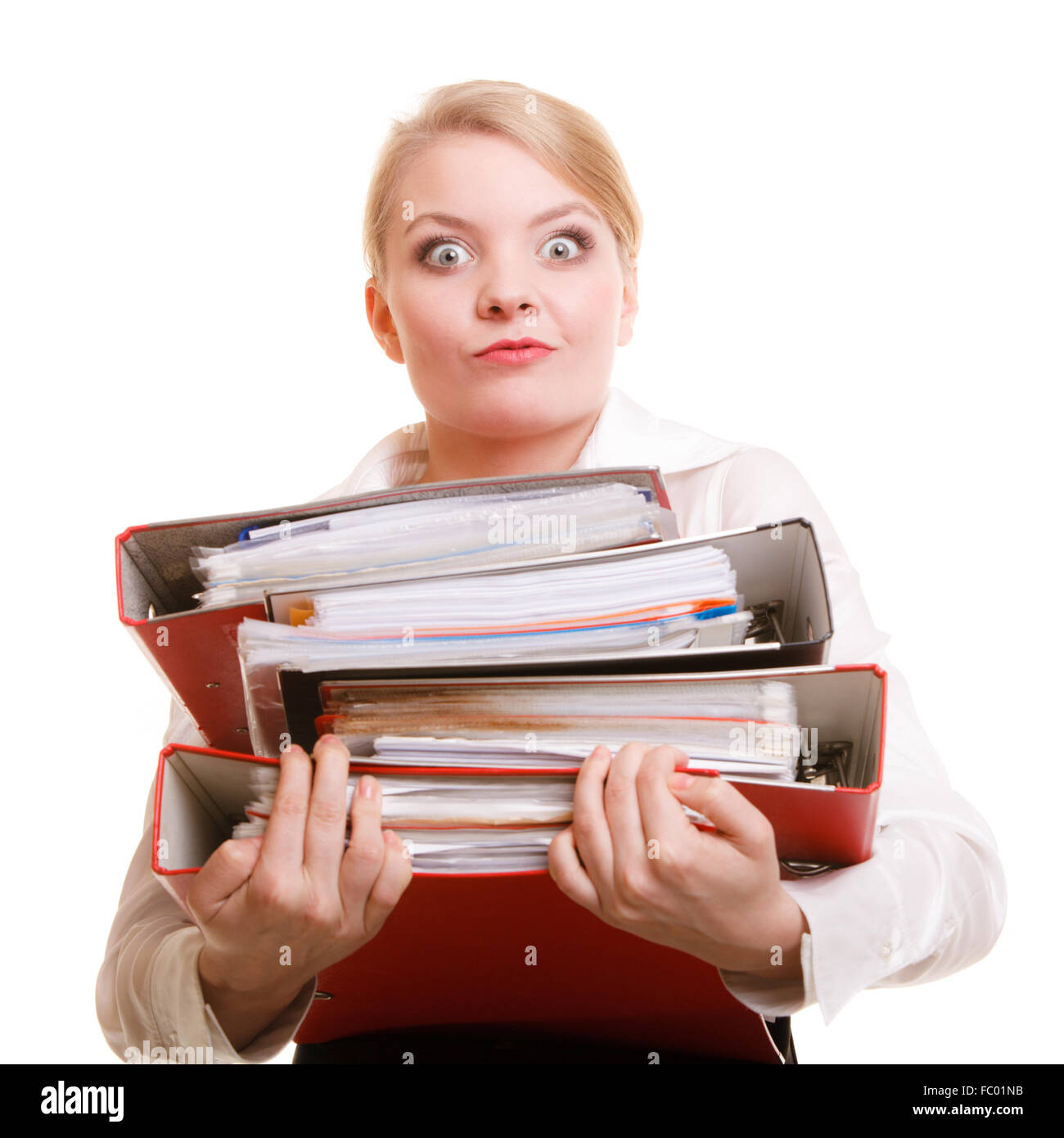 Business woman holding stack of folders documents Stock Photo - Alamy