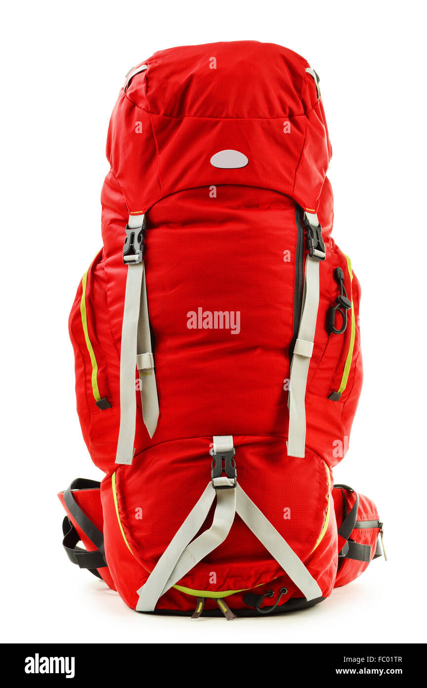 Large touristic backpack isolated on white background Stock Photo - Alamy