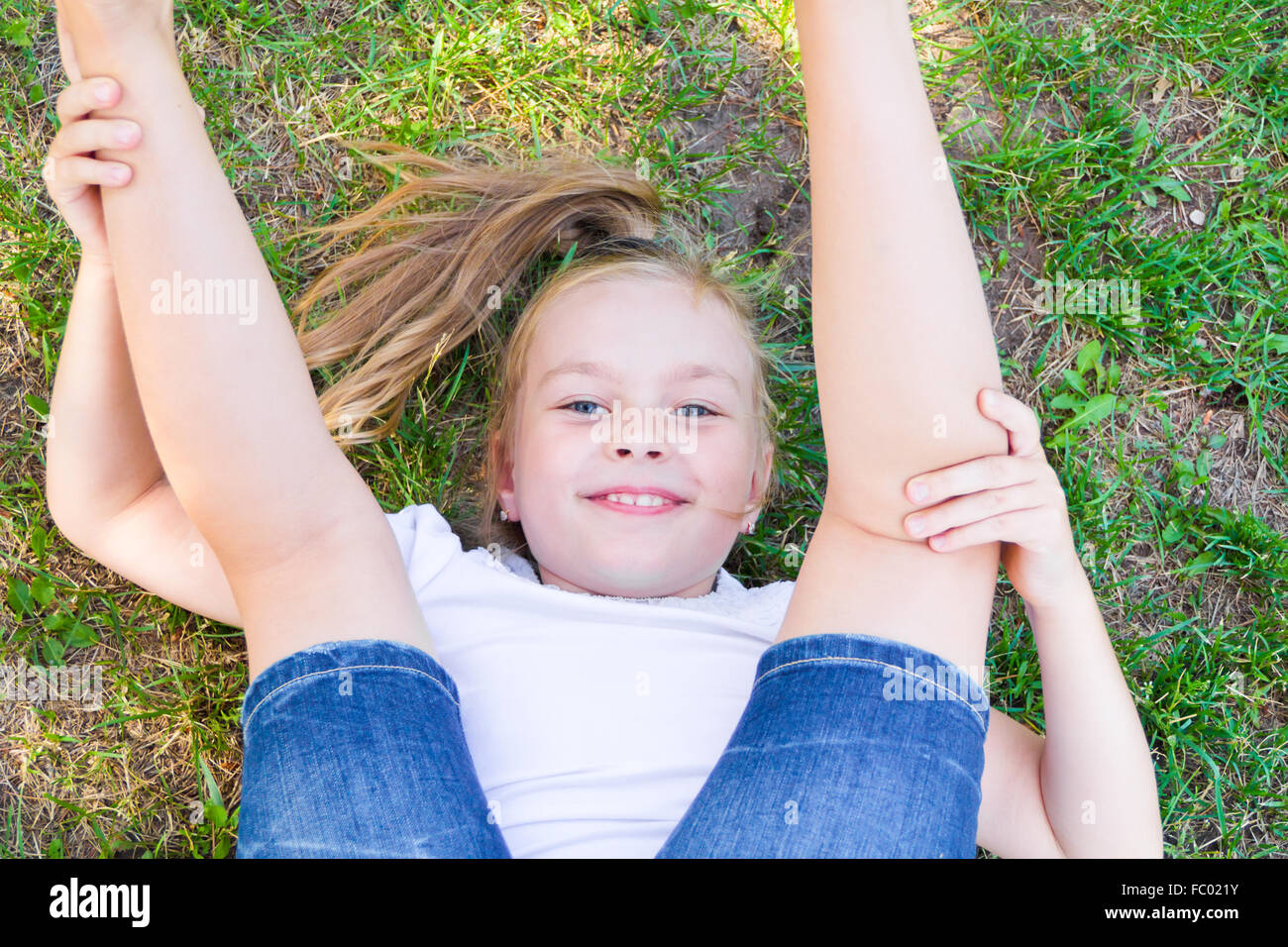 Cute Girl Legs Upwards Stock Photo Alamy