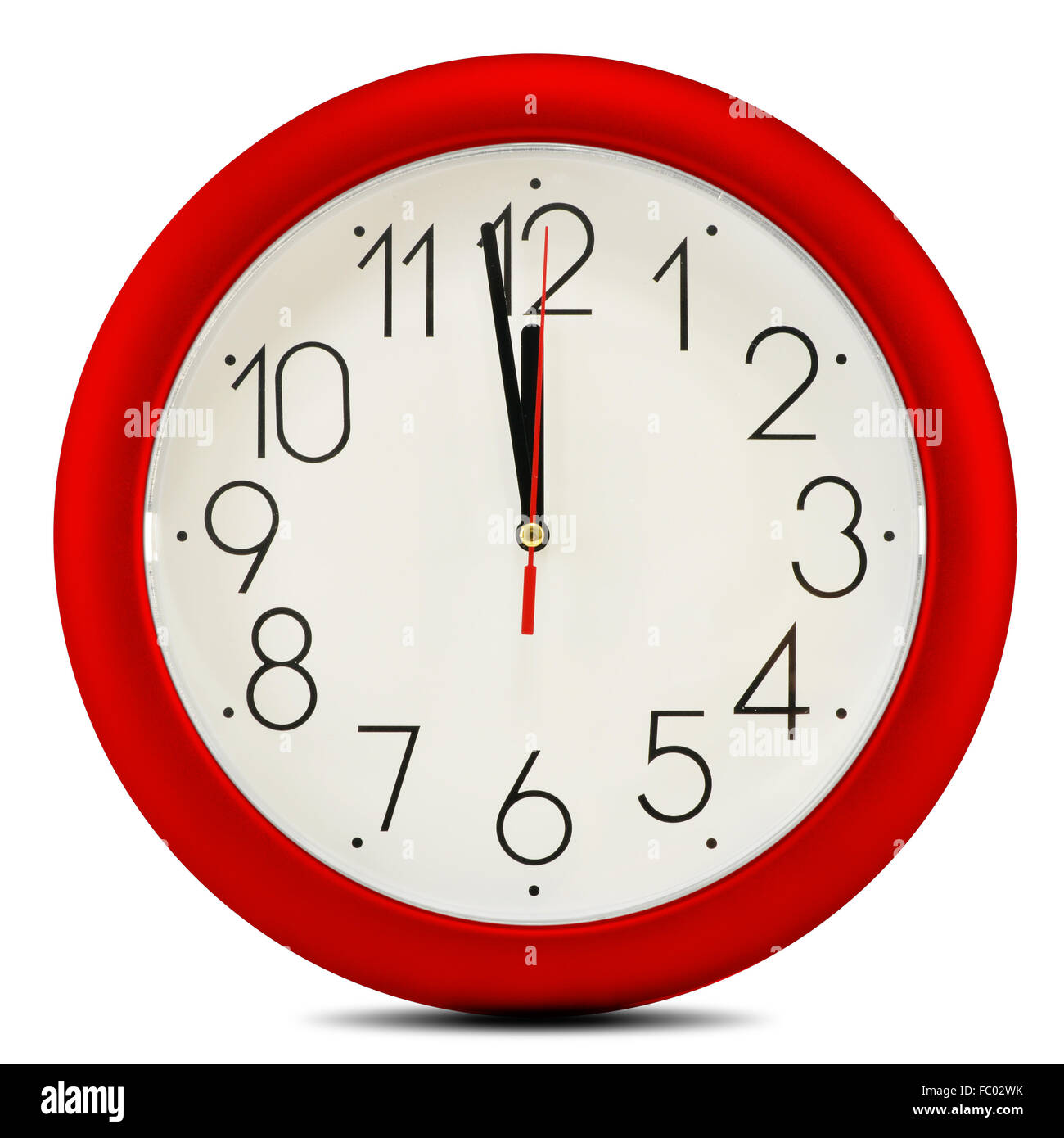 Wall clock isolated on white background. Twelve o'clock Stock Photo