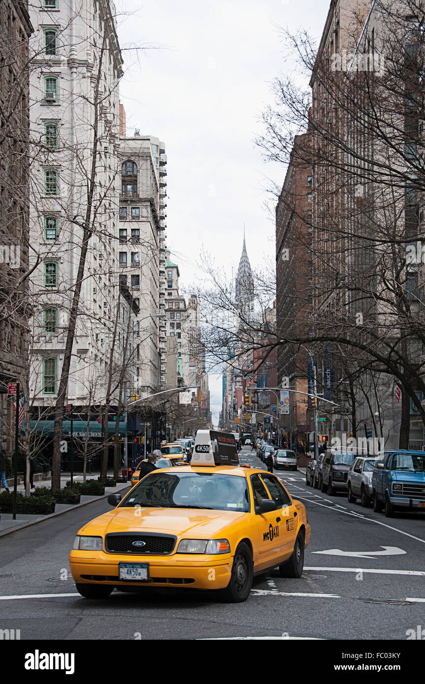 A person getting into a cab in the Gramercy Park neighborhood of Manhattan. Stock Photo