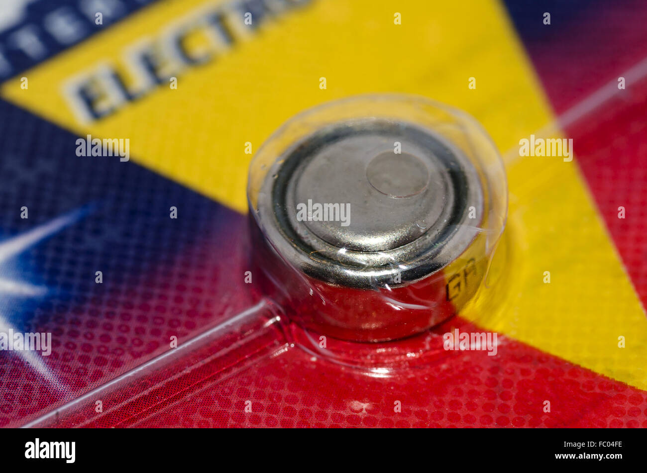 round cell battery welded in plastics Stock Photo