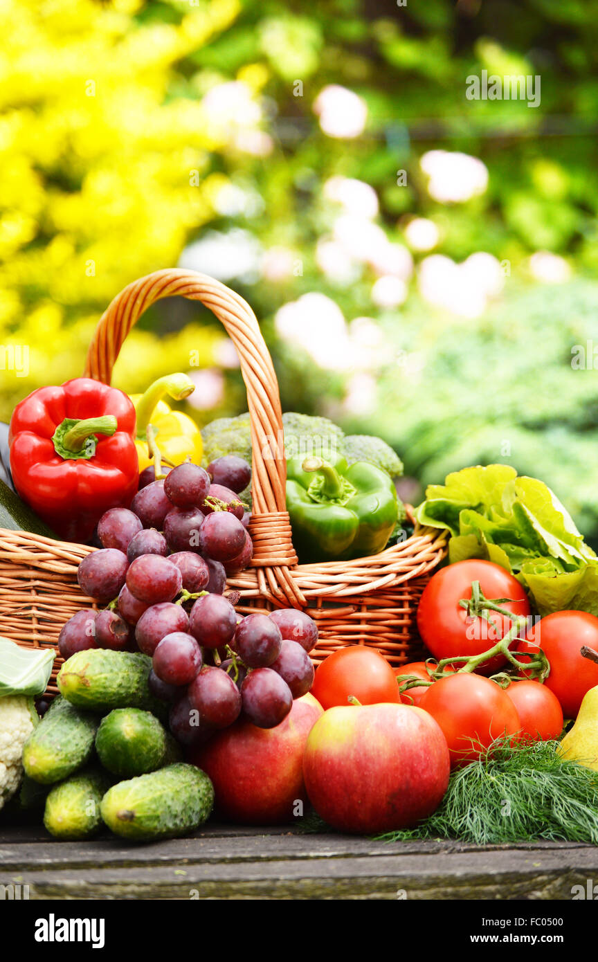 Fresh organic vegetables in wicker basket in the garden Stock Photo - Alamy