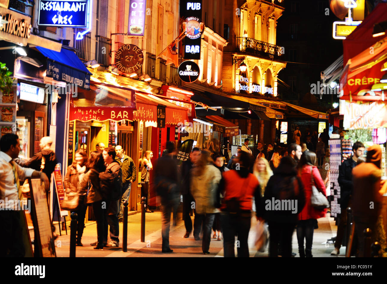 Latin Quarter of Paris. Famed for its nightlife Paris has about 40 000 restaurants Stock Photo