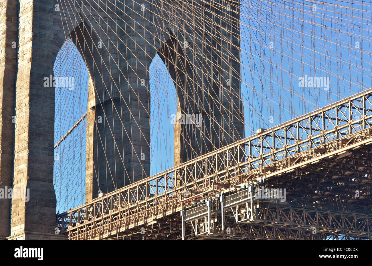 Brooklyn Bridge in New York City, crossing the East River and ...