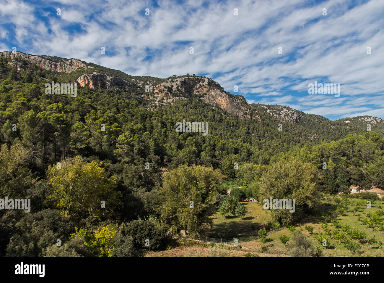 Mountains along the hiking trail from Mirador de Ses Barques to  Cala Tuent at the west coast of Mallorca, Baleares, Spain Stock Photo