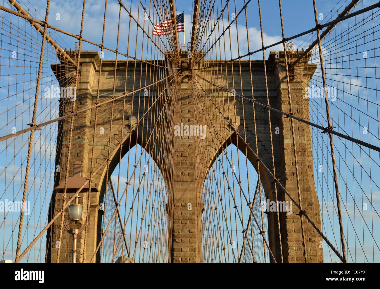 Brooklyn Bridge in New York City, crossing the East River and ...