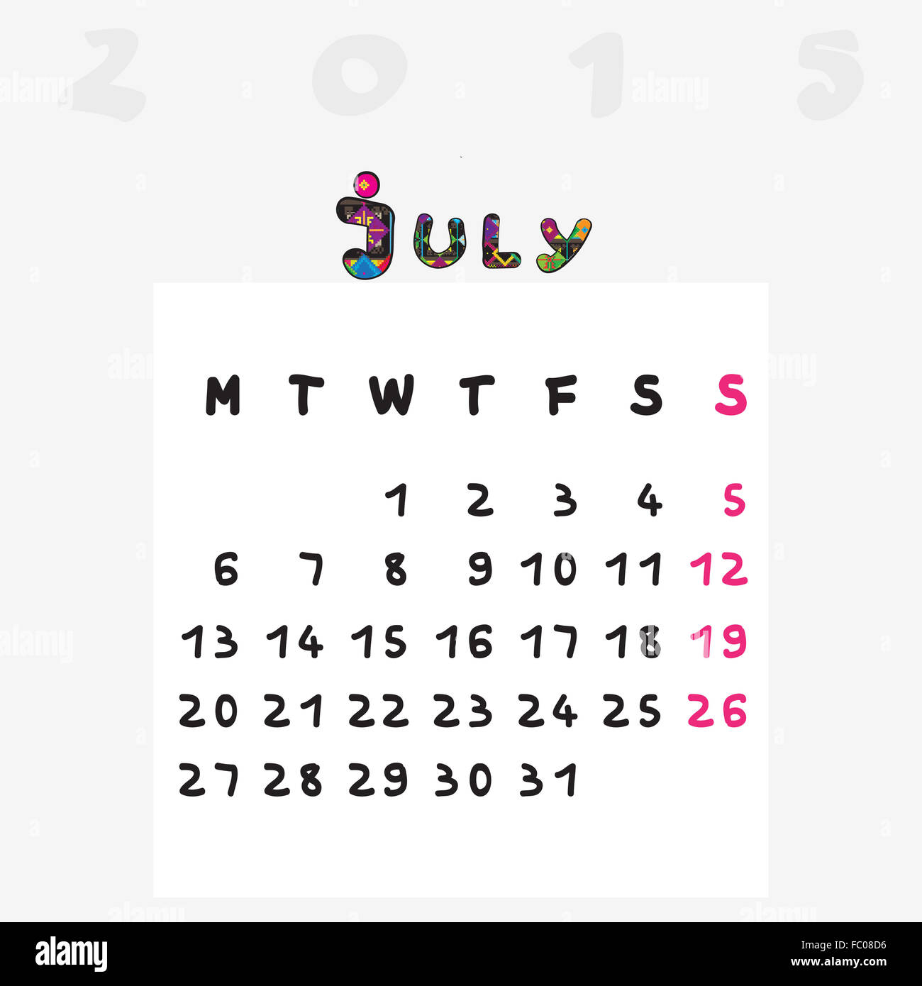 Calendar 15 July Stock Photo Alamy