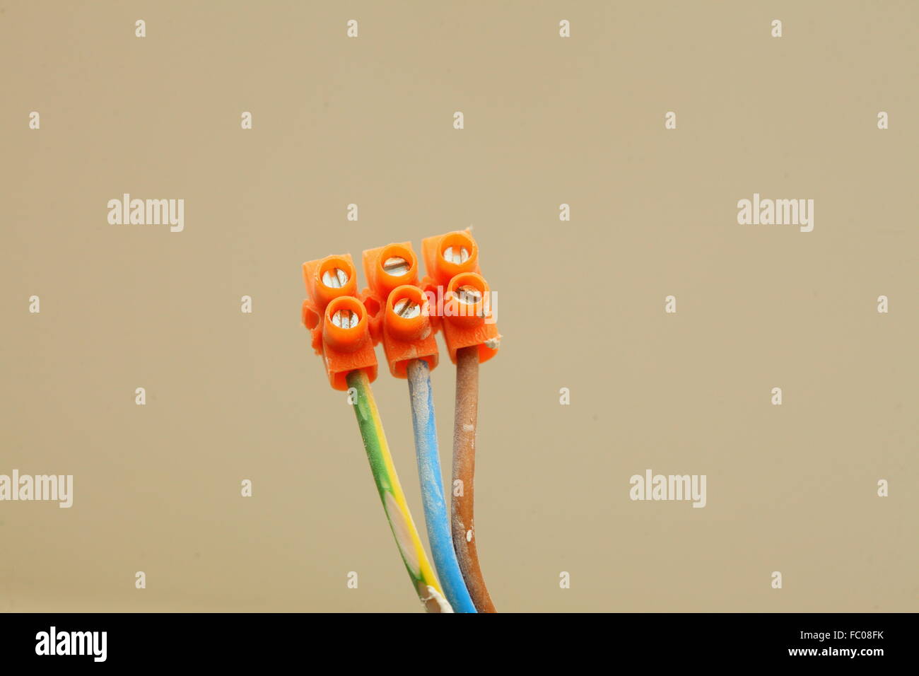 Electrical installation terminal blocks at construction site Stock