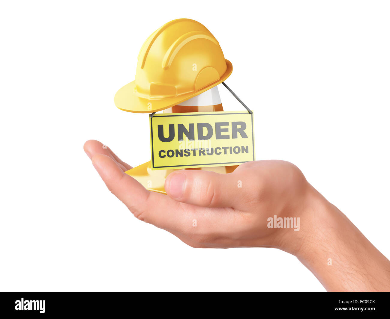 hand hold traffic cone. Under construction concept Stock Photo Alamy