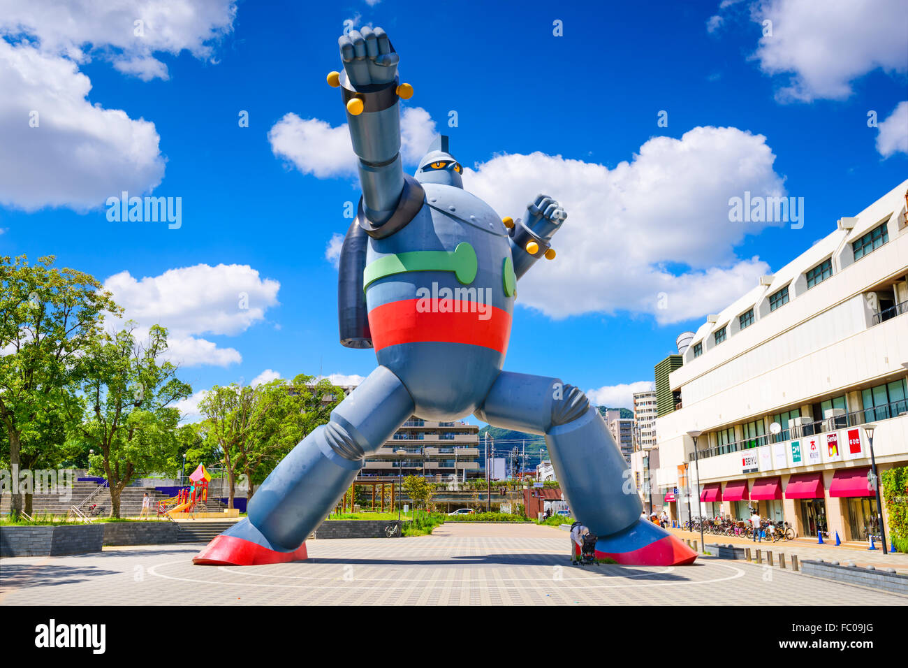 The Gigantor robot monument at Shinnagata Station in Kobe, Japan Stock