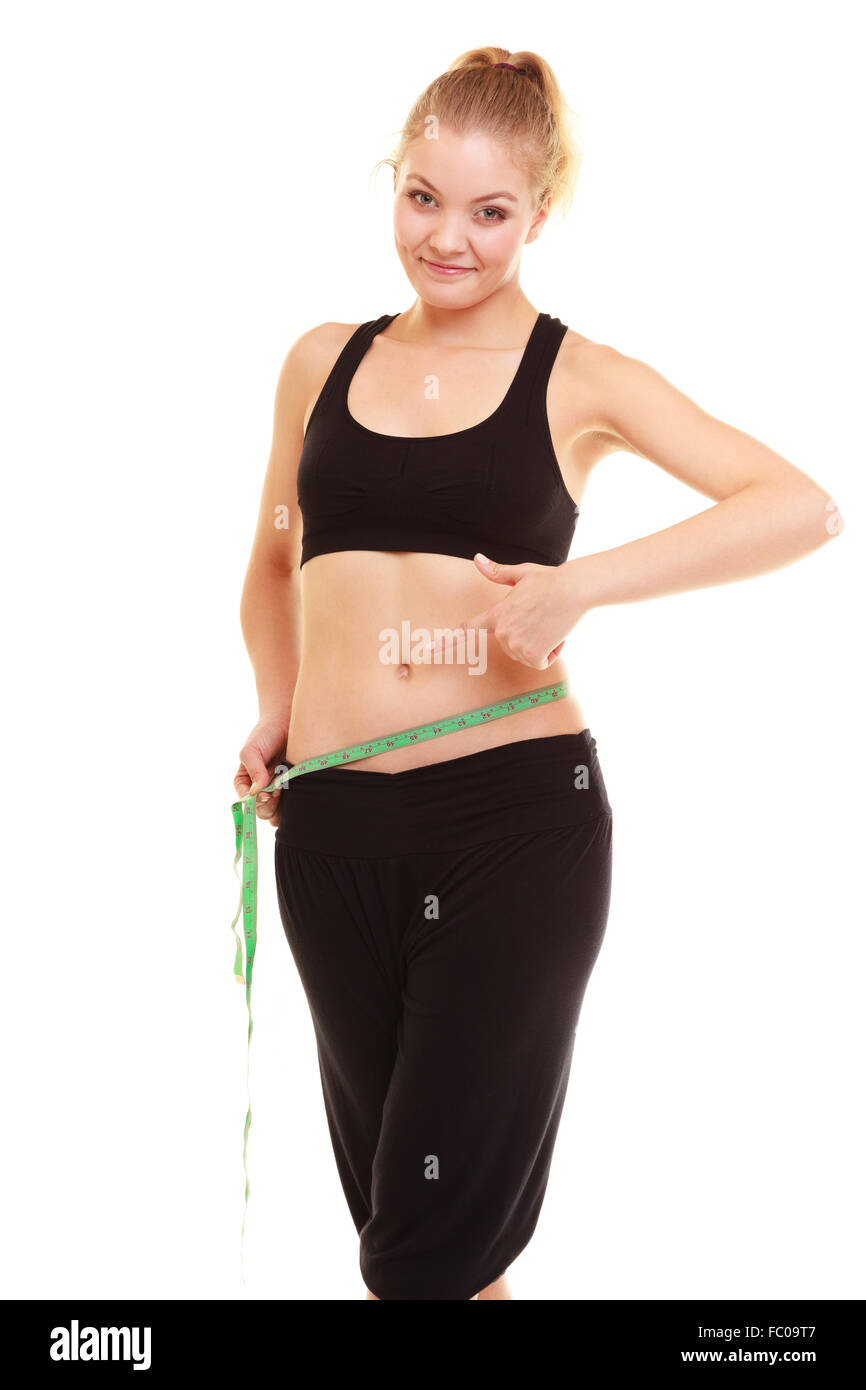 Fitness Body with a Measurement Tape. Beautiful Athletic Slim Woman  Measuring Her Waist by Measure Tape Stock Image - Image of cellulite, slim:  83784297