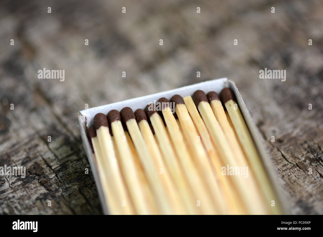 wooden matches in a box, close up Stock Photo