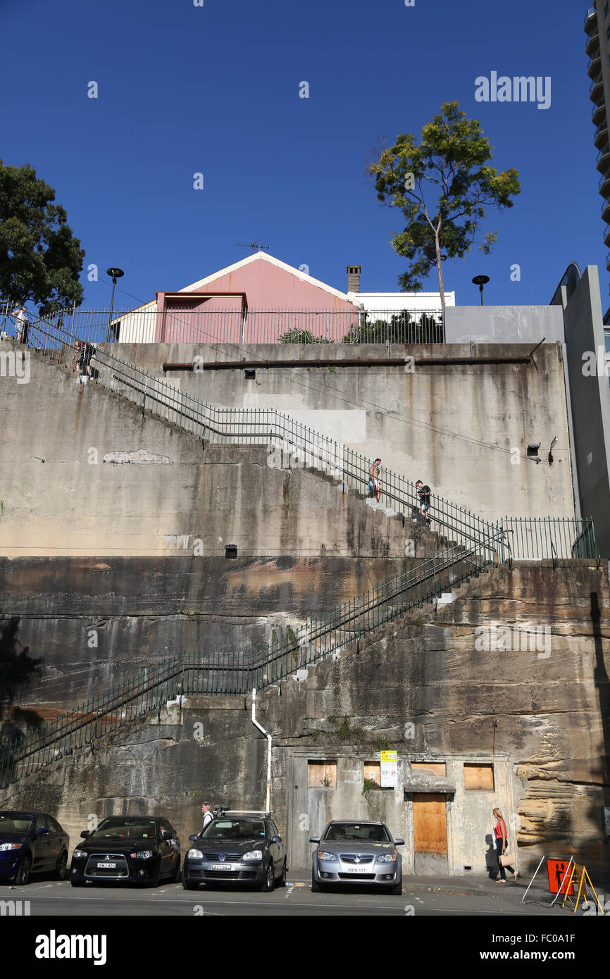 Steps linking High Street and Hickson Road in Millers Point. Stock Photo