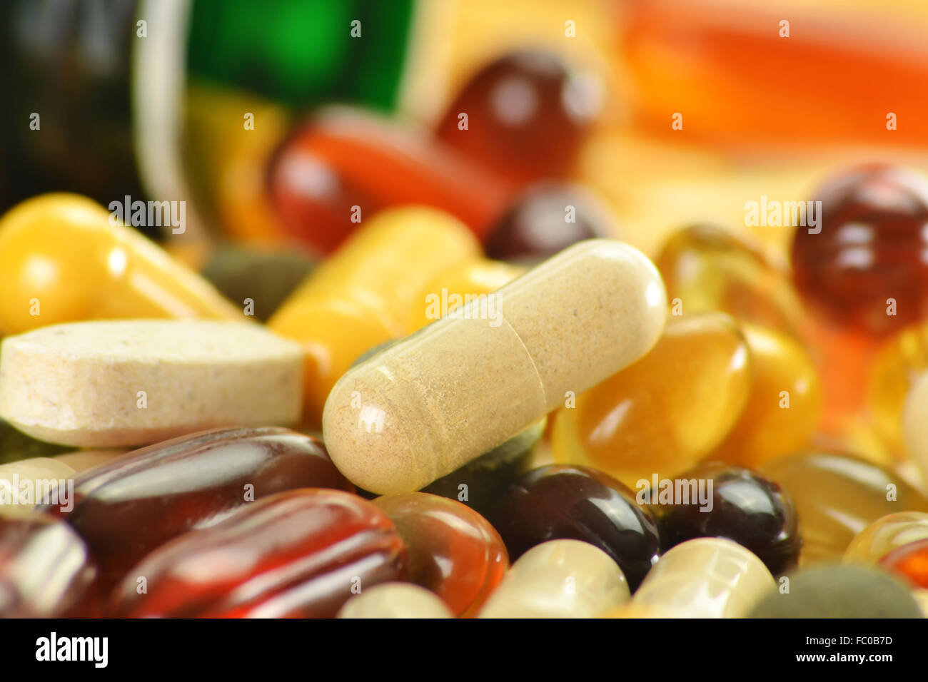 Composition with dietary supplement capsules and containers Stock Photo Alamy