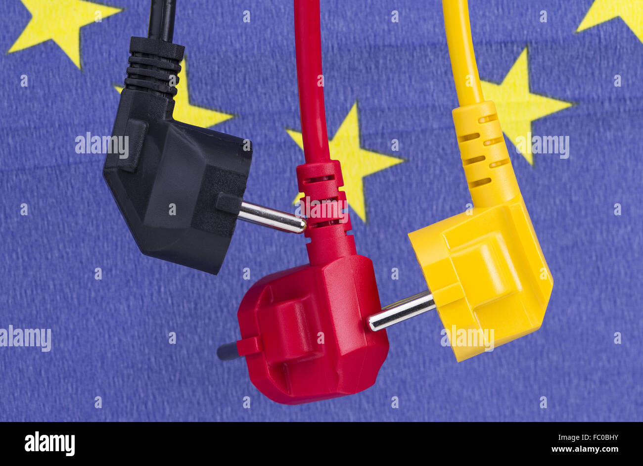 Colored power cords with EU flag Stock Photo