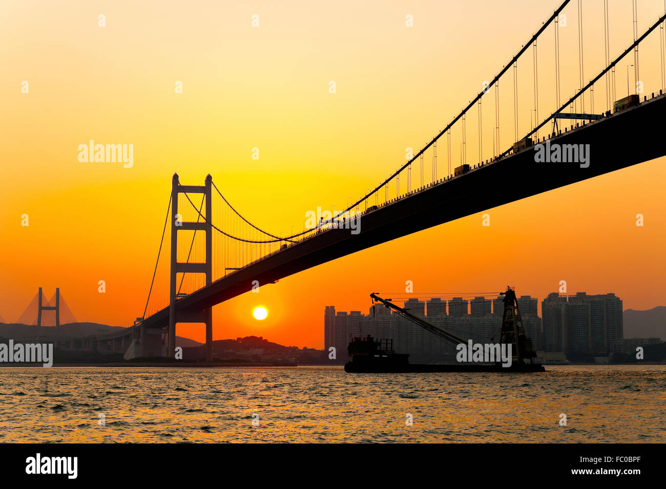 Modern bridge at sunset Stock Photo - Alamy