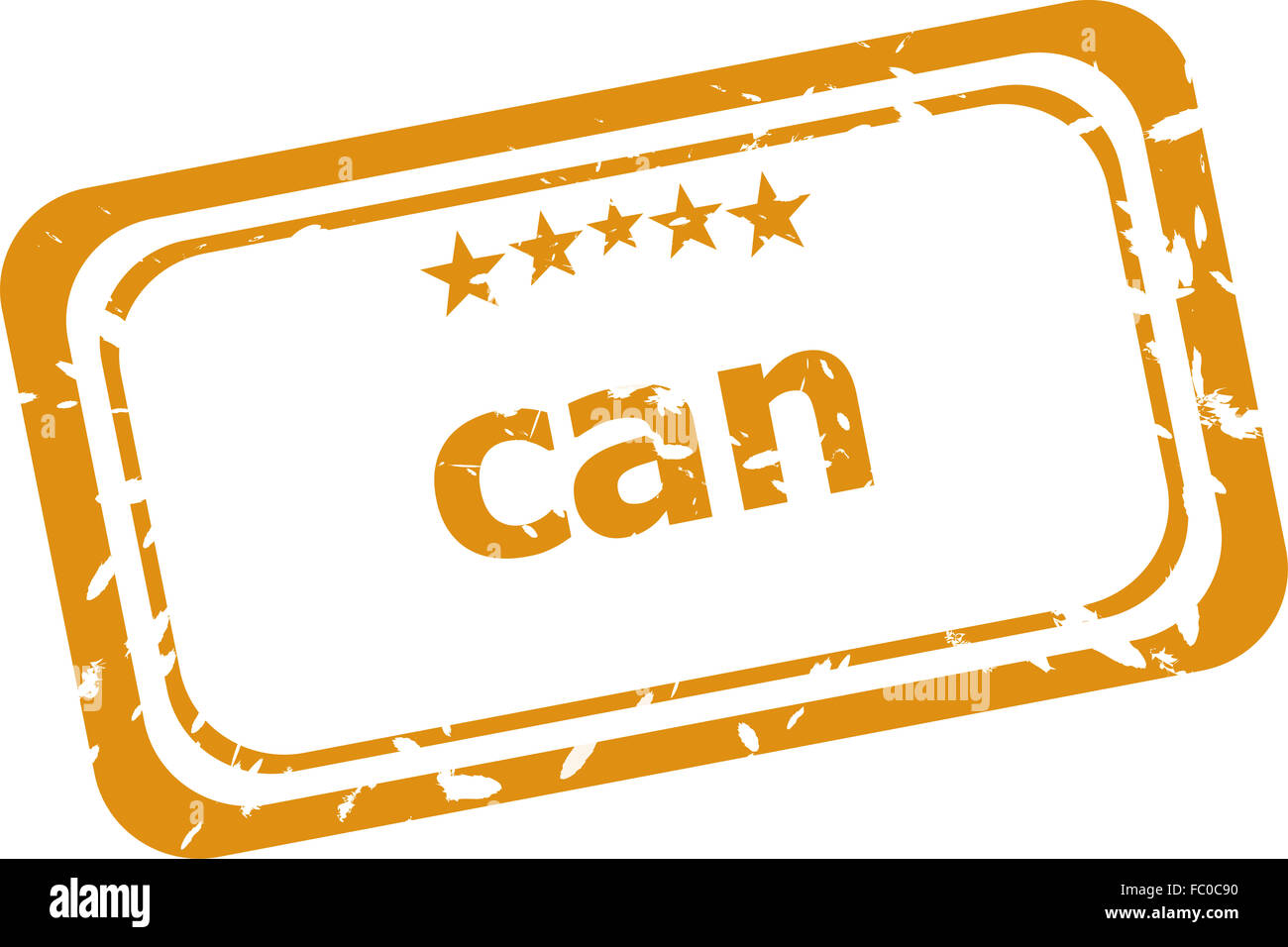 can on rubber stamp over a white background Stock Photo