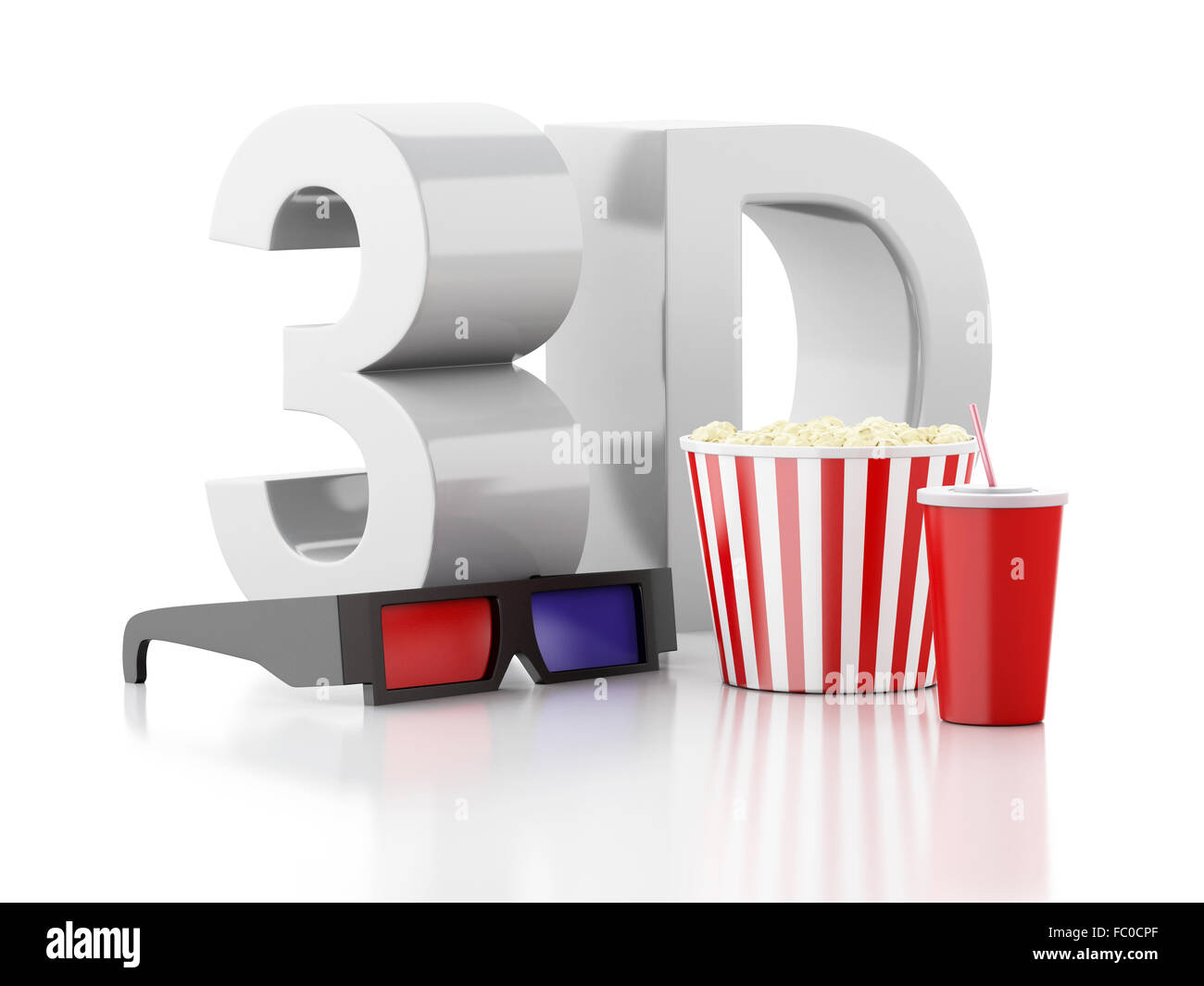 cinema clapper, popcorn, film reel and 3d glasses Stock Photo - Alamy