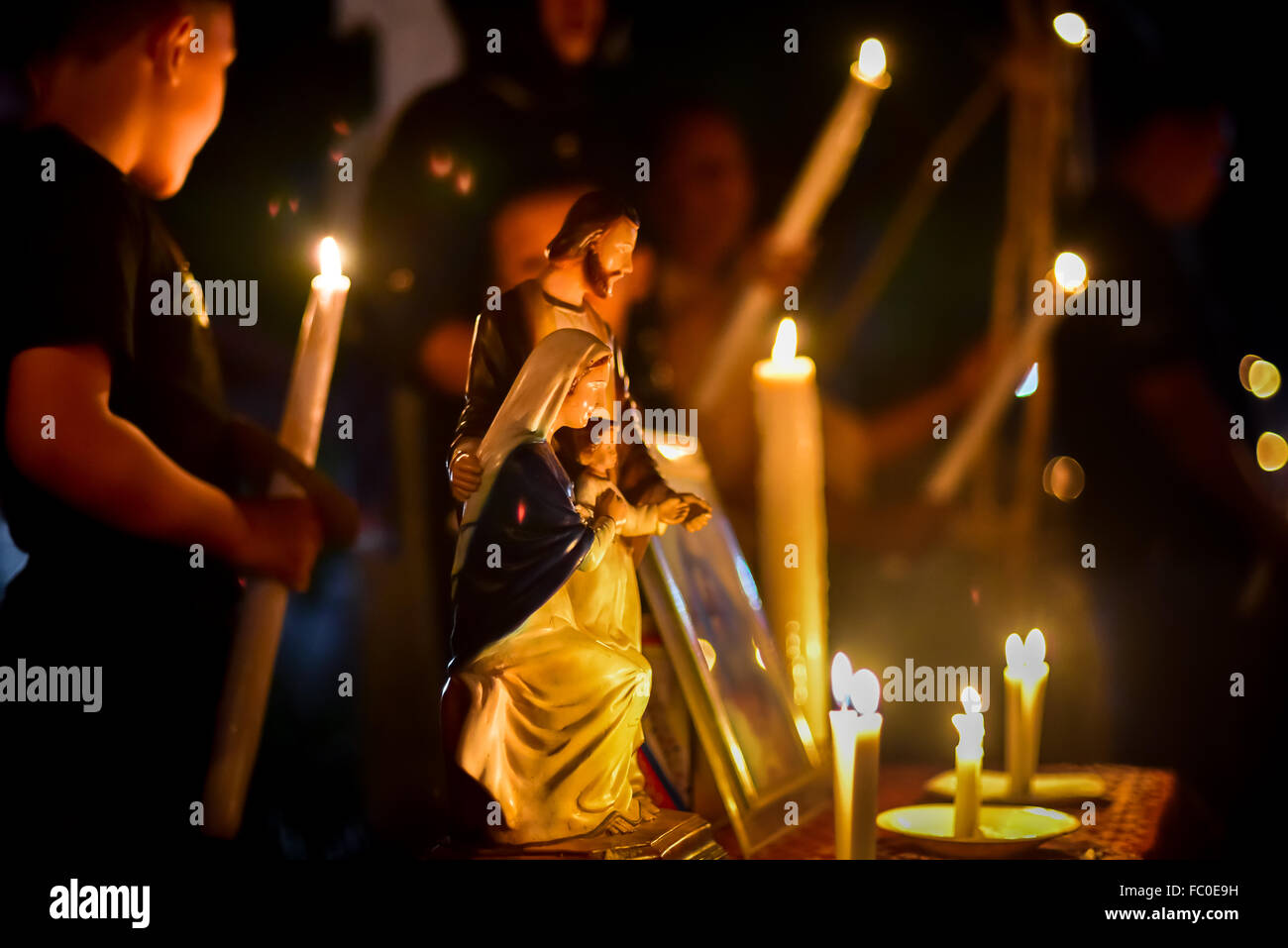 Sculptures of the Holy Family during Good Friday devotional march, one