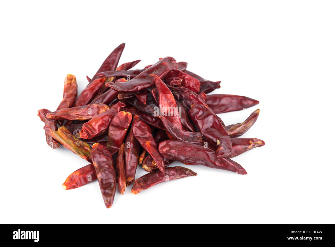 pile of dried chili on isolate white background Stock Photo