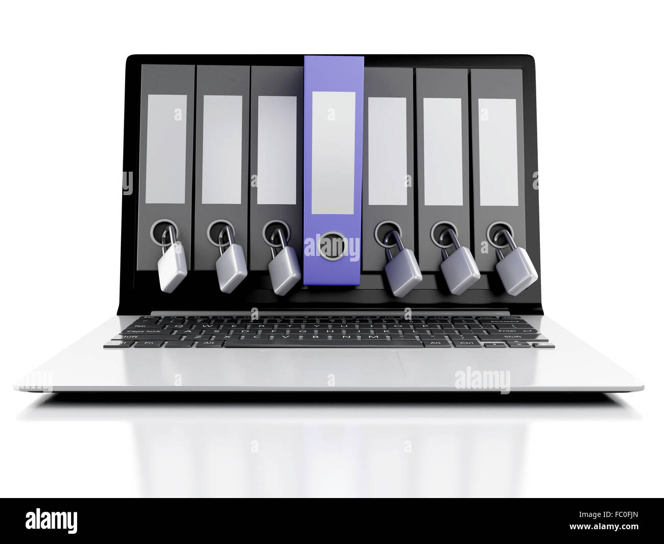 3d laptop and secret folder. Data security concept Stock Photo