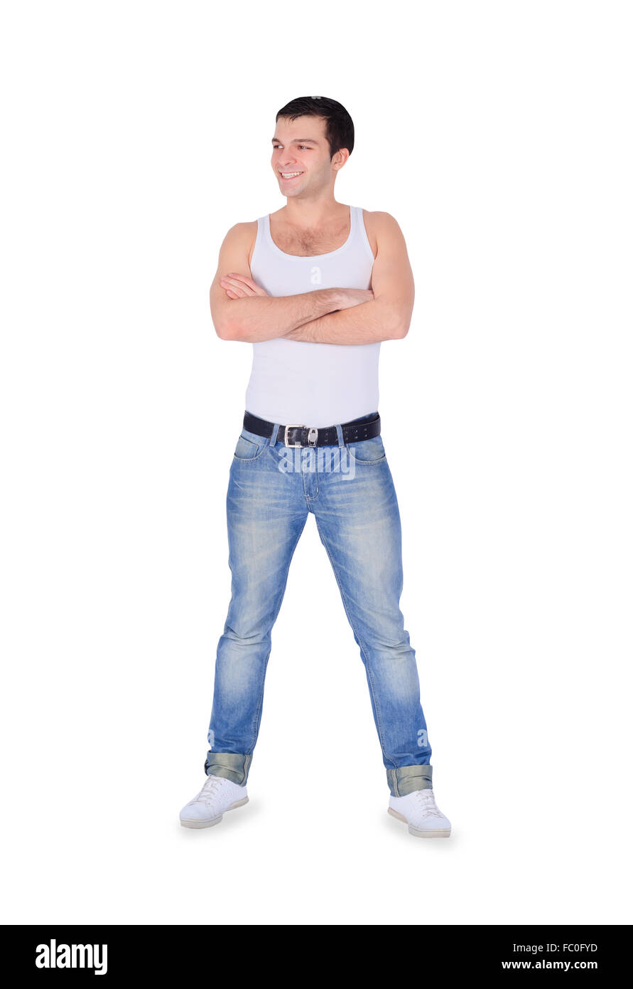 Young fashion man standing over white Stock Photo