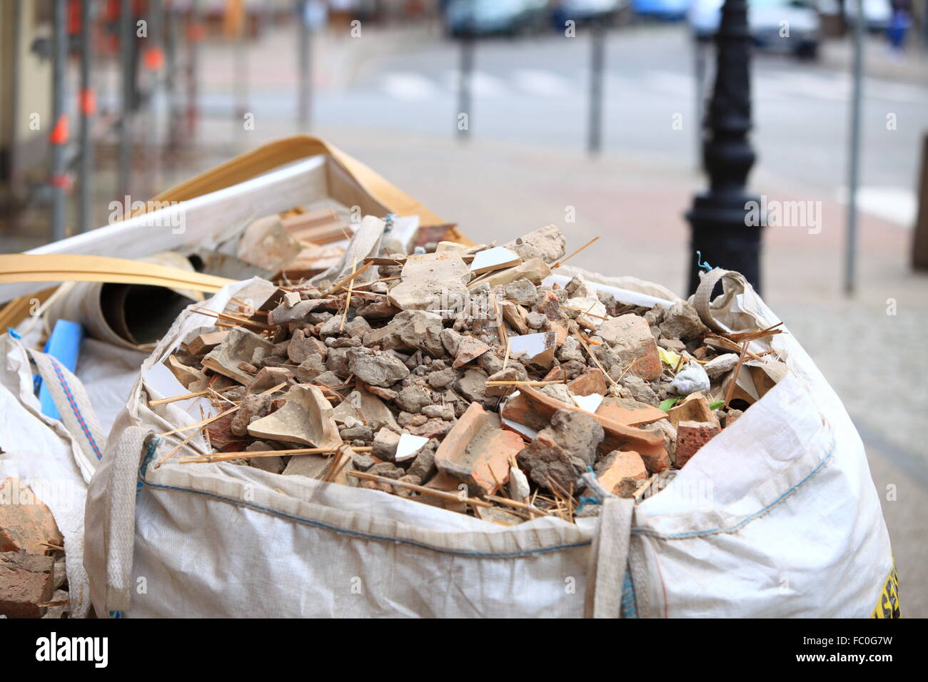 Full construction waste debris bags Stock Photo Alamy