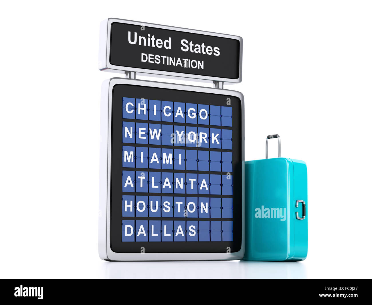 3d airport board. USA travel information on white Stock Photo