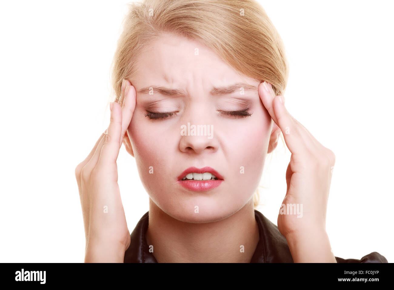 Headache. Woman suffering from head pain isolated Stock Photo Alamy