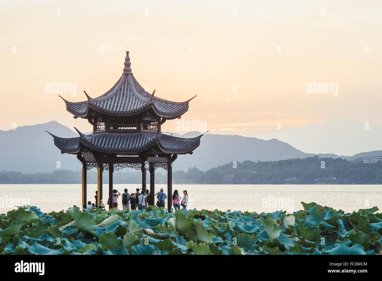 Pavillion in Hangzhou west lake Stock Photo