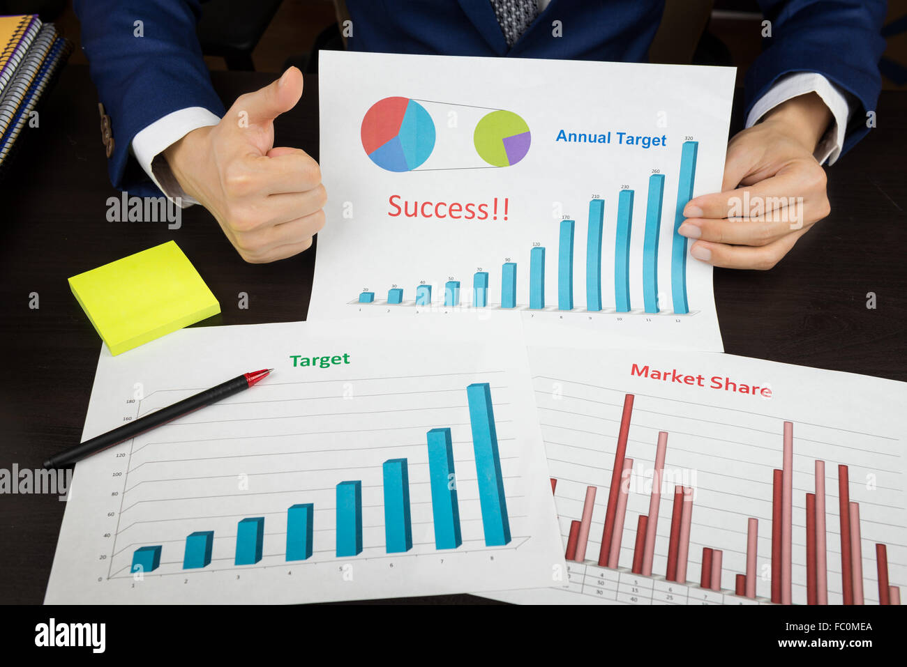 business planning meeting concept, target, market share, success Stock