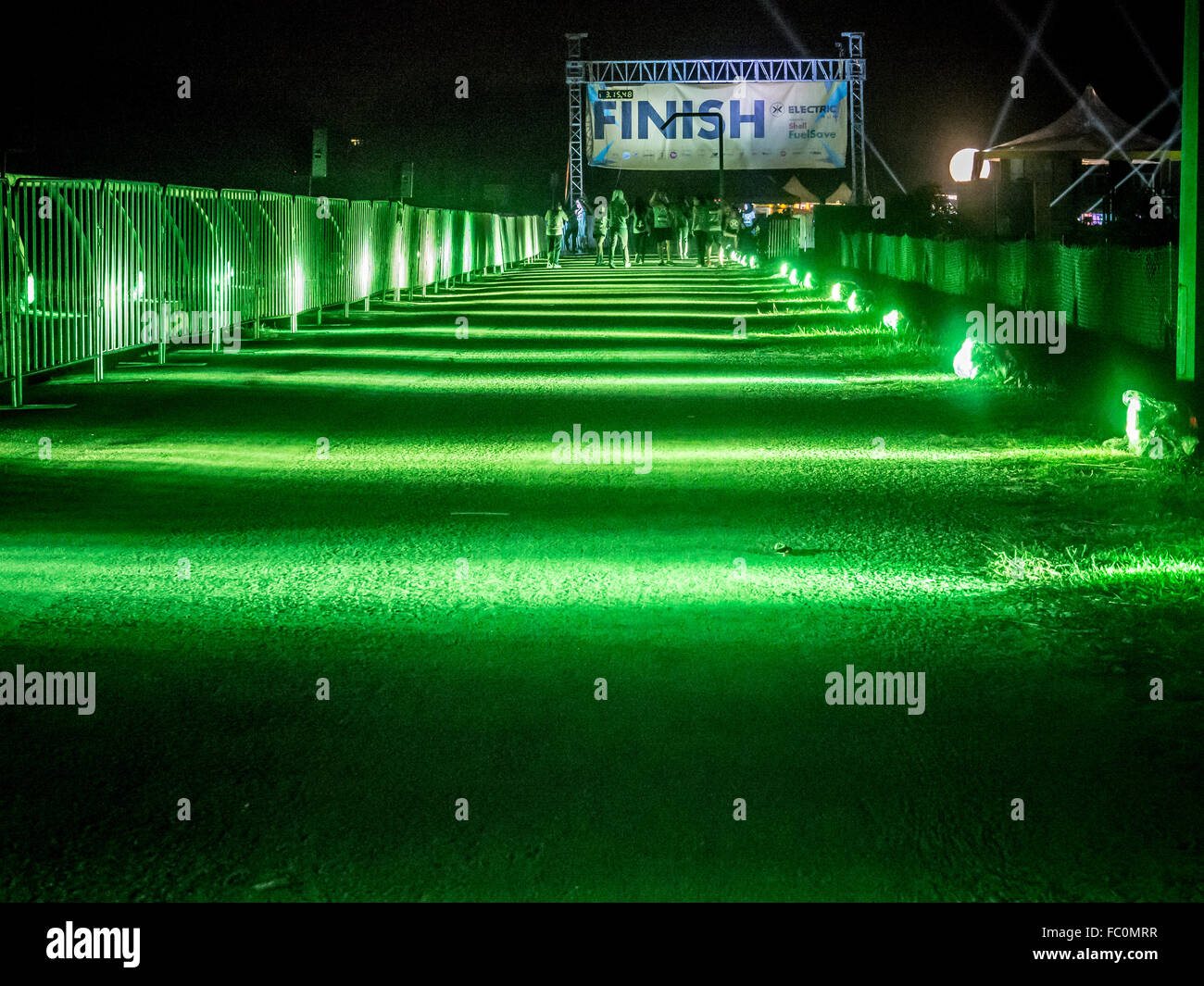 Green lights the path to the finish line Stock Photo