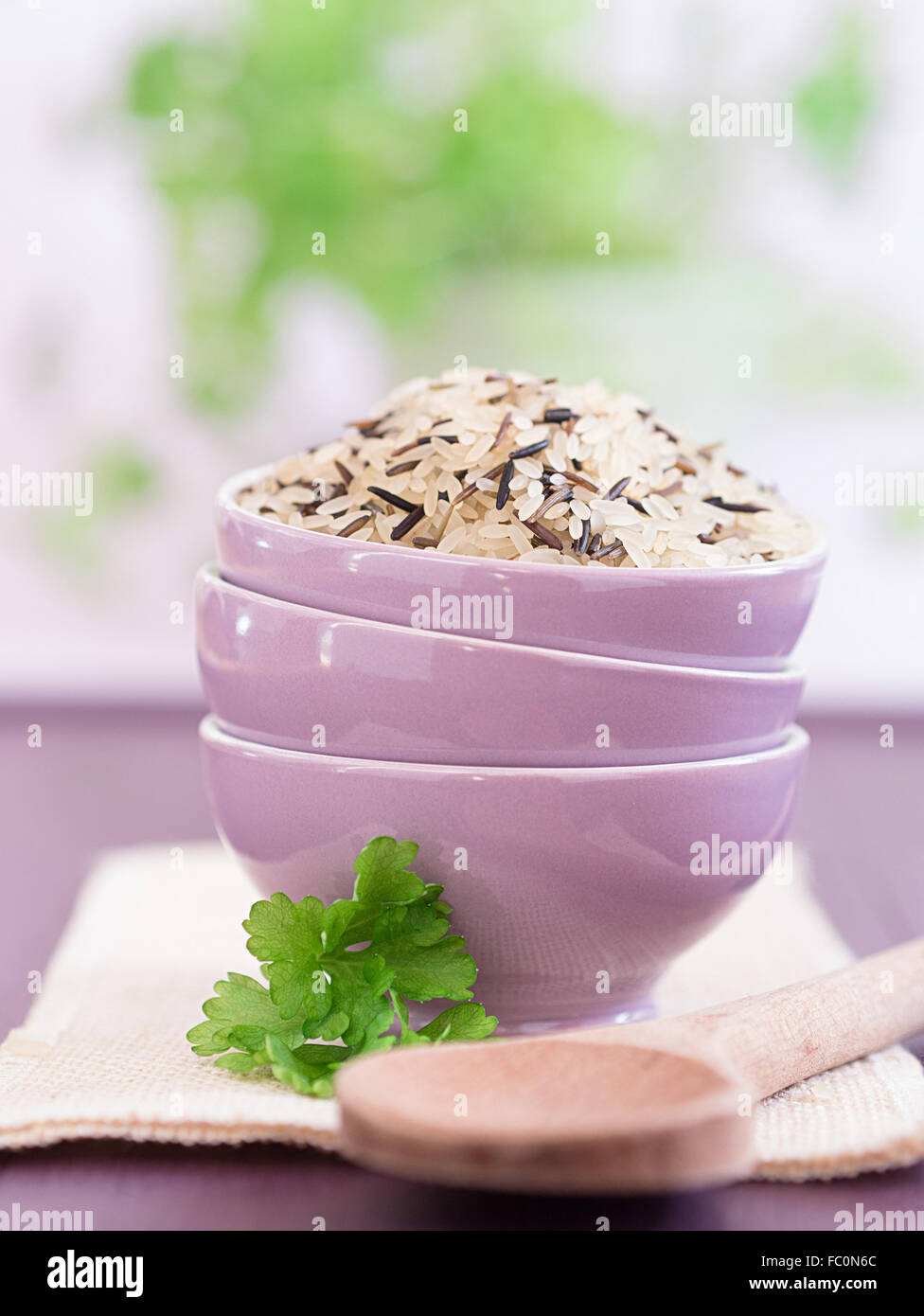Raw rice in a bowl Stock Photo