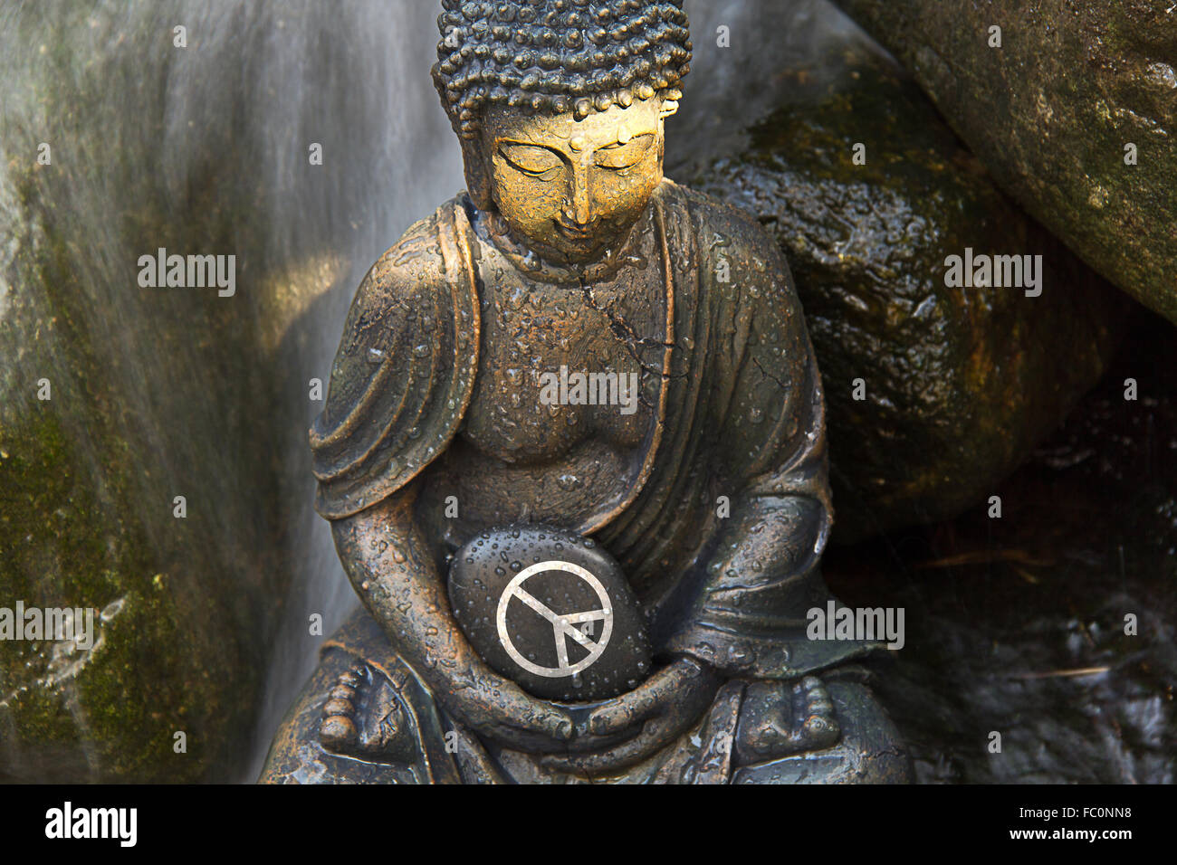 Buddha statue with the Peace Sign Stock Photo Alamy
