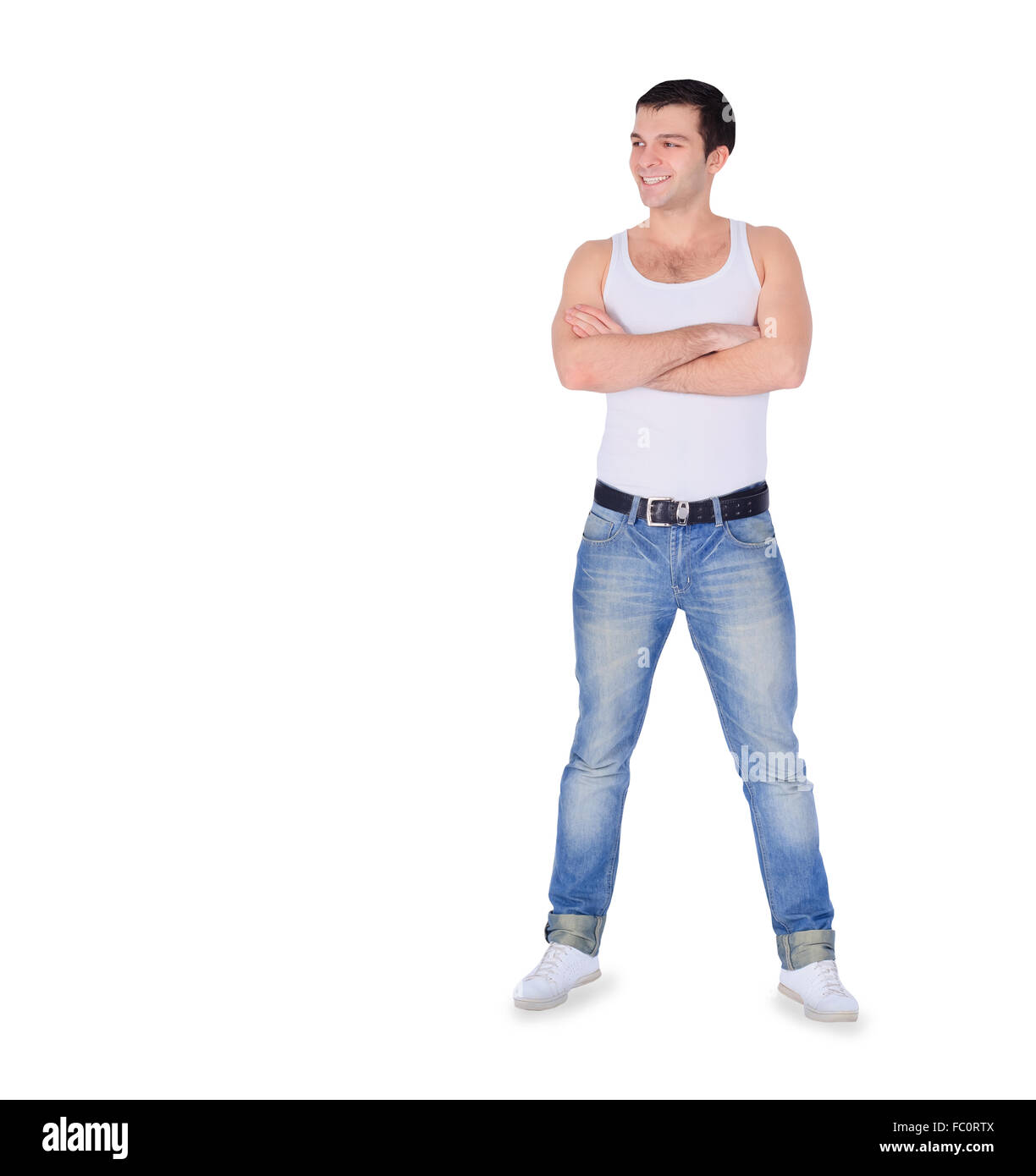 Young fashion man standing over white Stock Photo