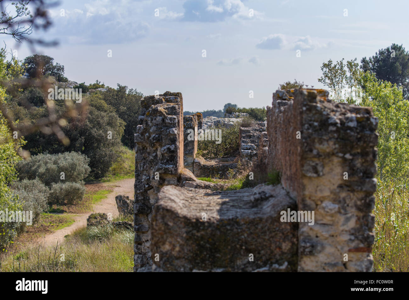 parts of an old roman aqueduct in france Stock Photo