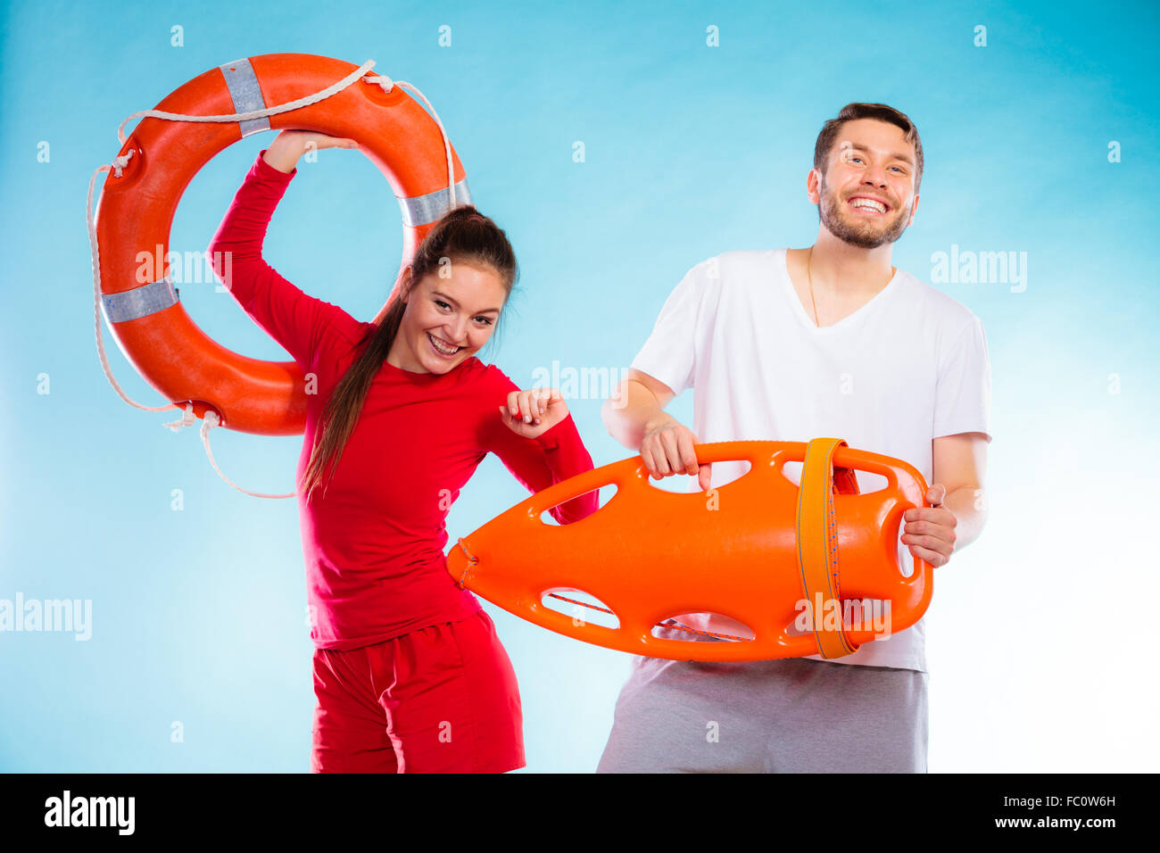 lifeguards on duty with equipment Stock Photo Alamy