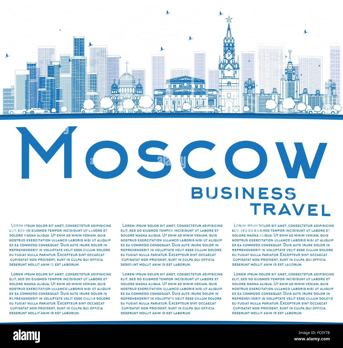 Outline Moscow Skyline with Blue Landmarks and Copy Space. Vector ...