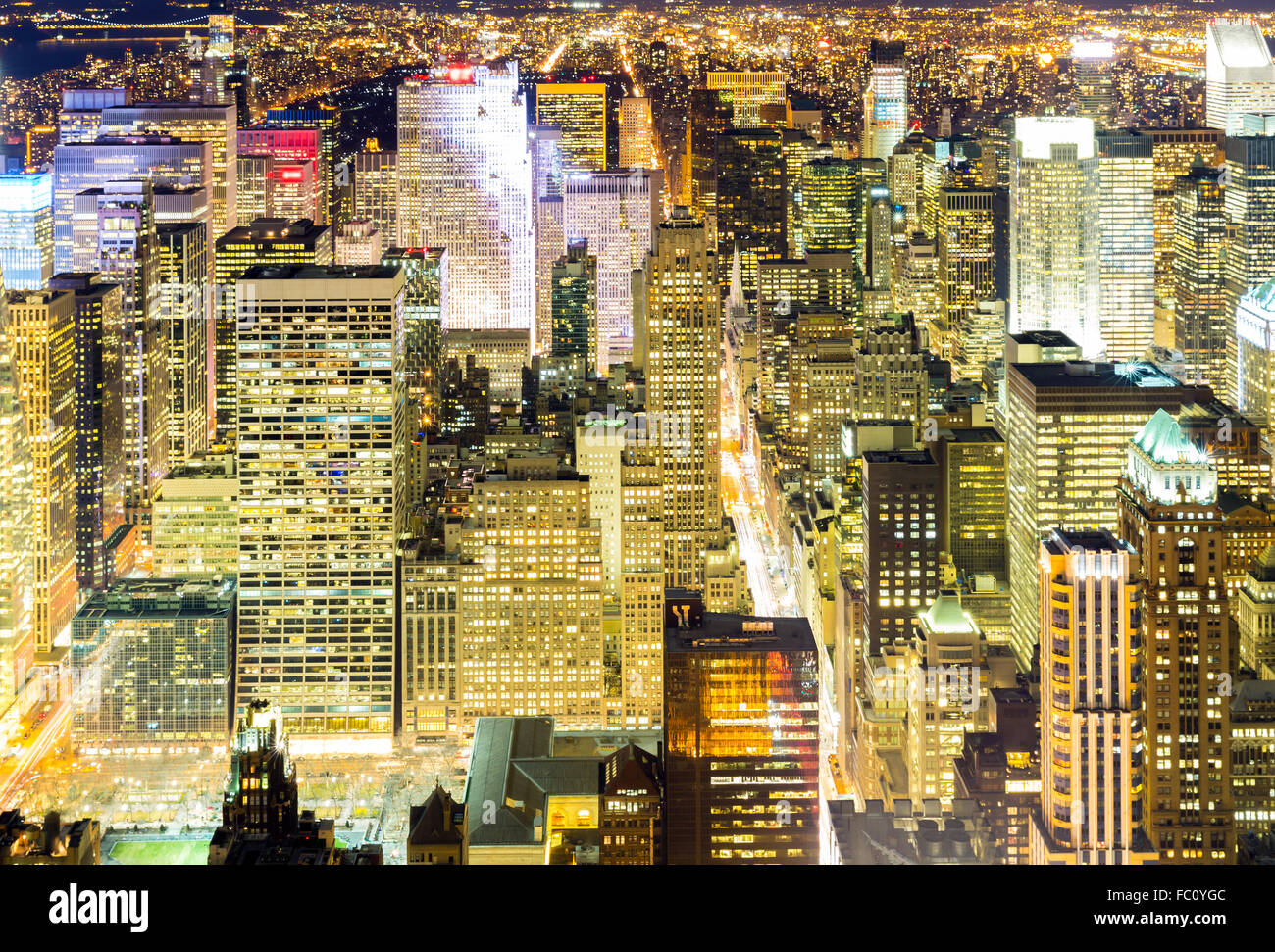 Aerial New York City night Stock Photo - Alamy