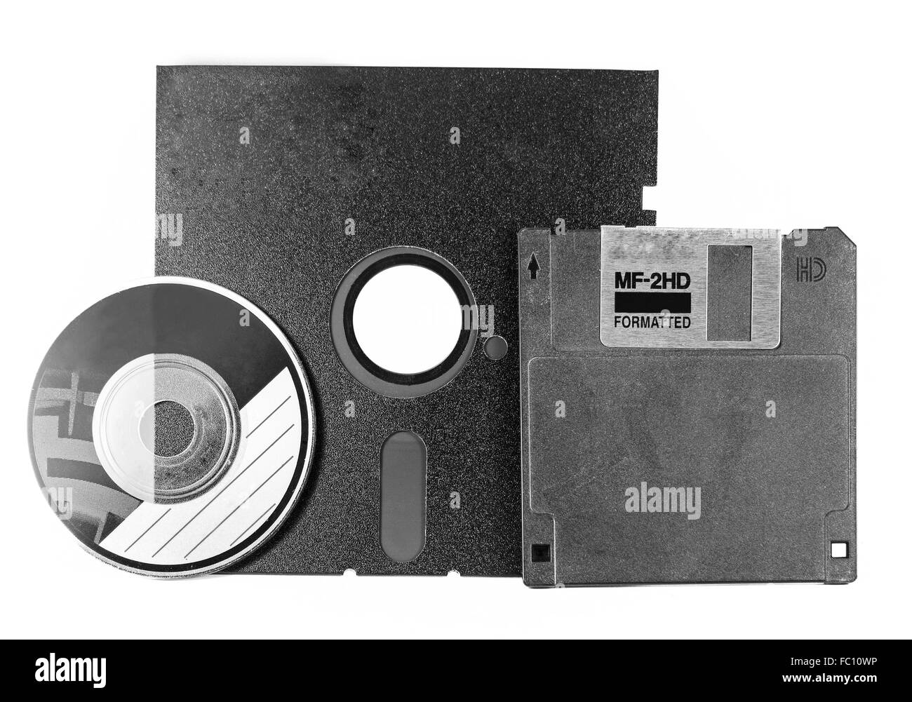 Two floppy disks and CD-ROM Stock Photo