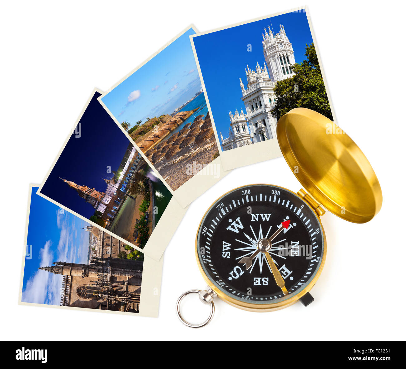 Spain travel images and compass (my photos Stock Photo - Alamy