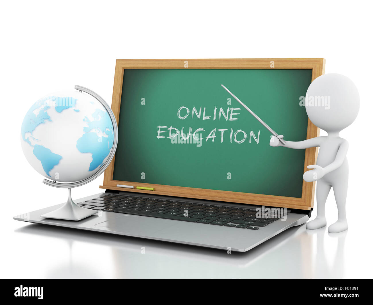 3d white people with laptop. Online education Stock Photo