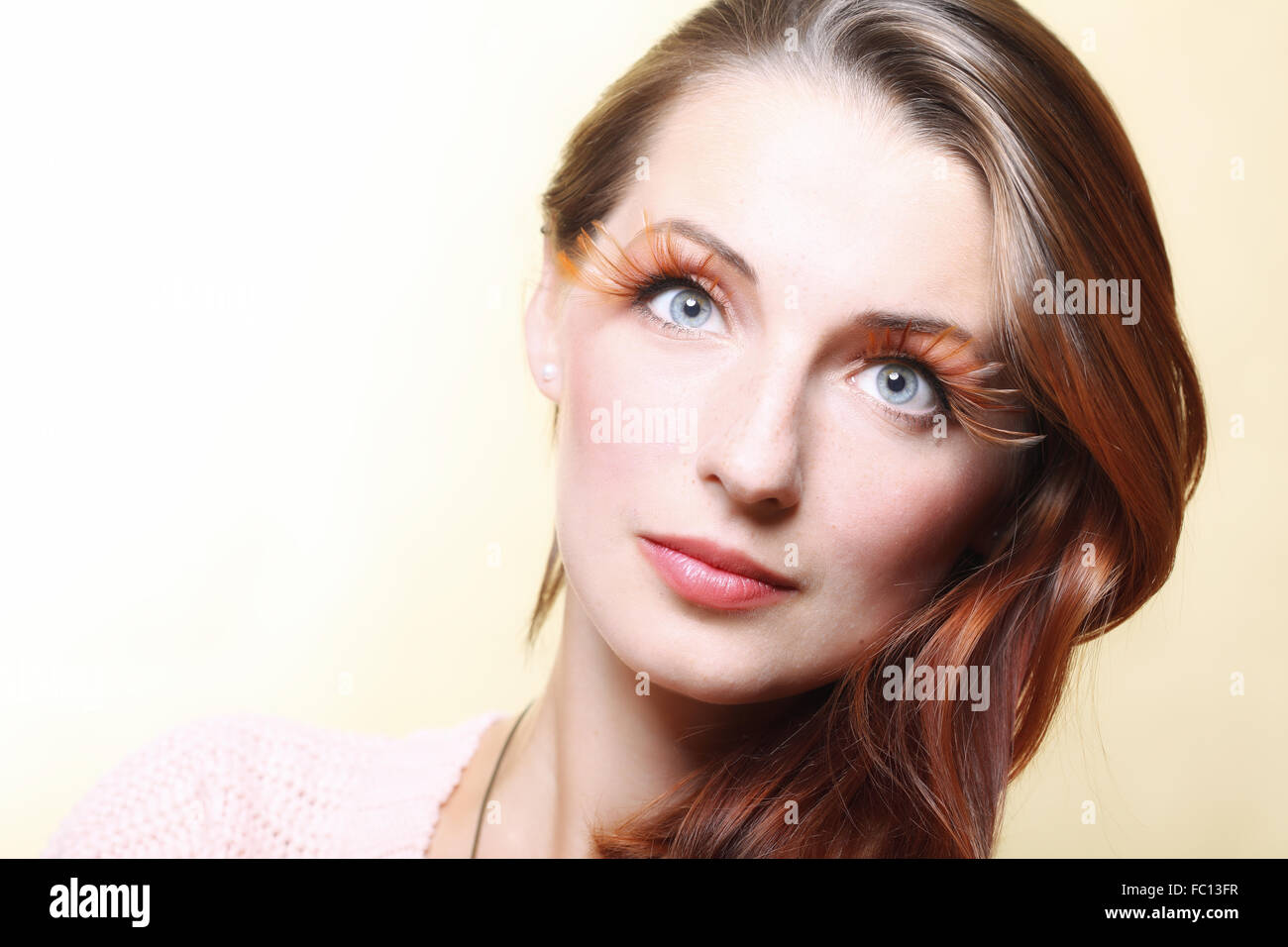 Autumn woman stylish creative make up false eye lashes Stock Photo