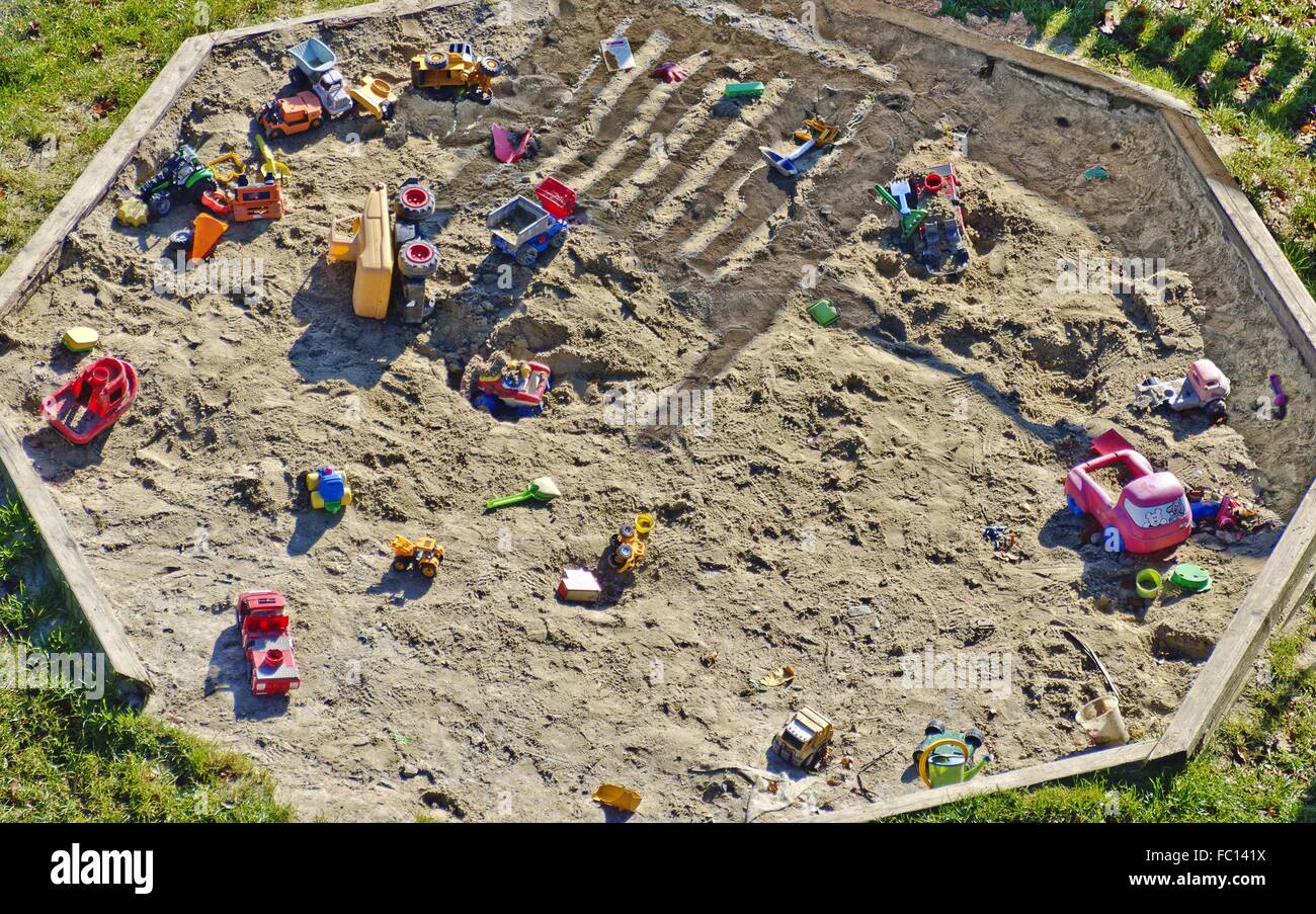 sandpit with children toys Stock Photo